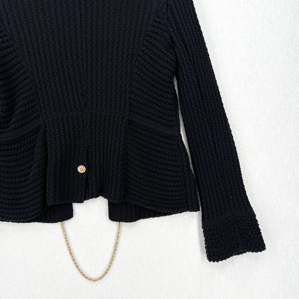 CHANEL 2010 Sweater Womens 34 Black Chain Details Open Cardigan Cotton Chunky - Picture 9 of 16